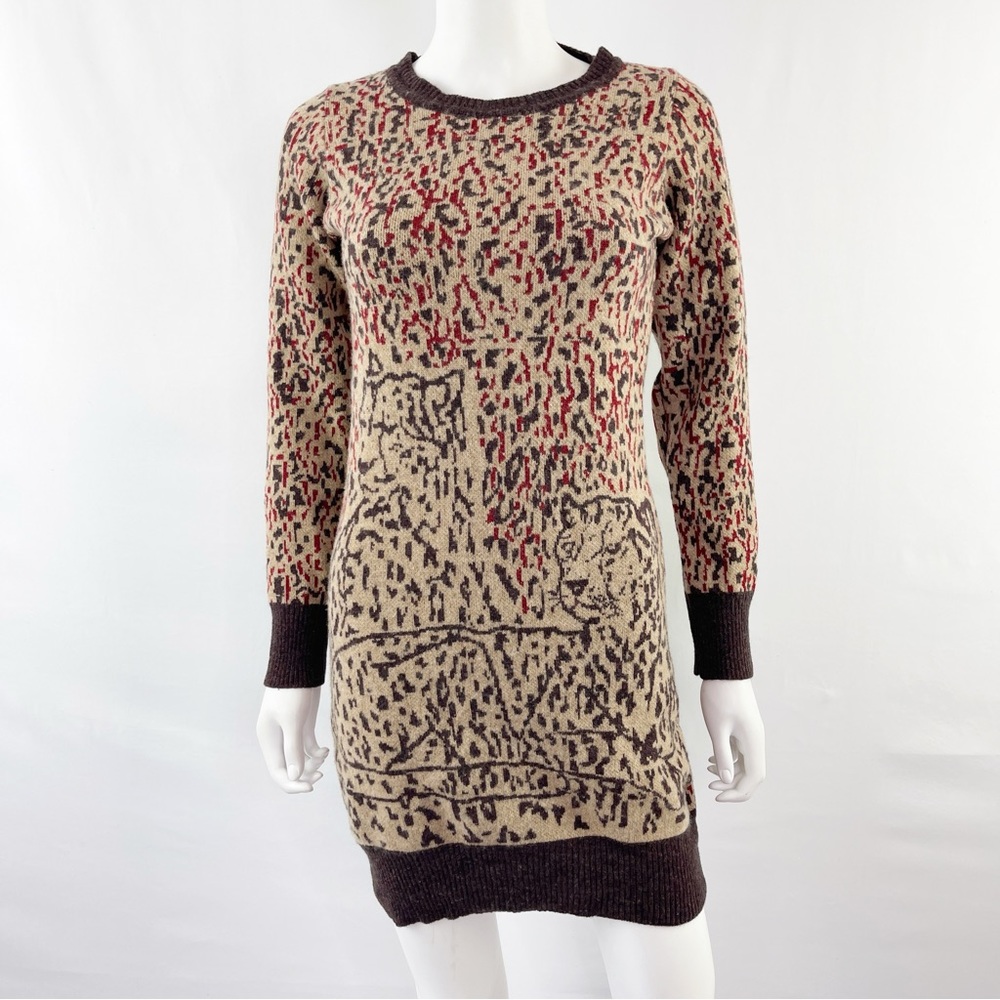 Maria Cher Women's Brown Leopard Knit Lambswool Sweater Dress Size S